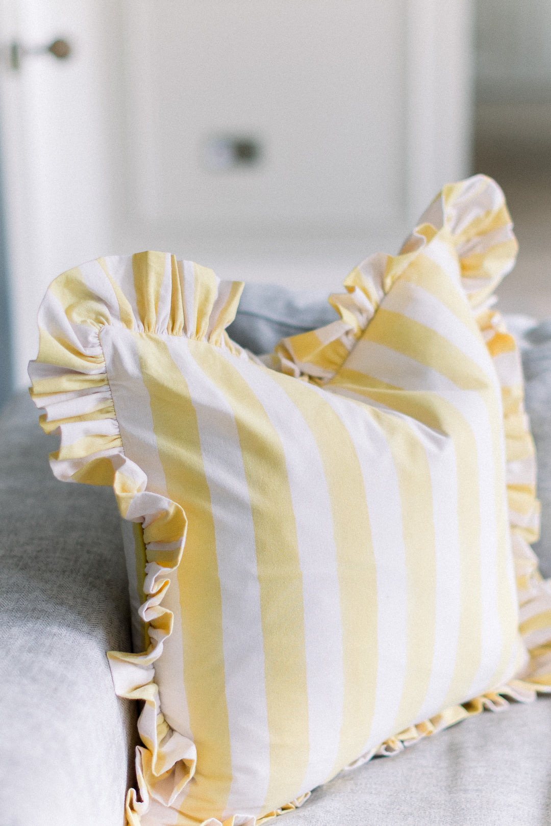 Lemon stripe Frill Cushion Cover