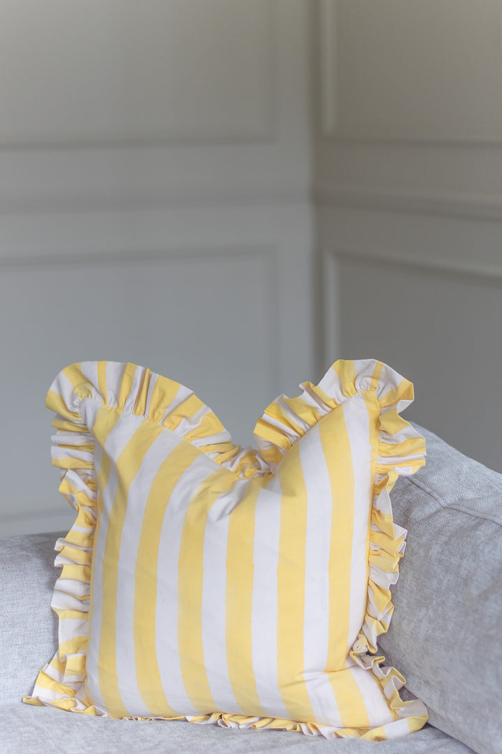 Lemon stripe Frill Cushion Cover