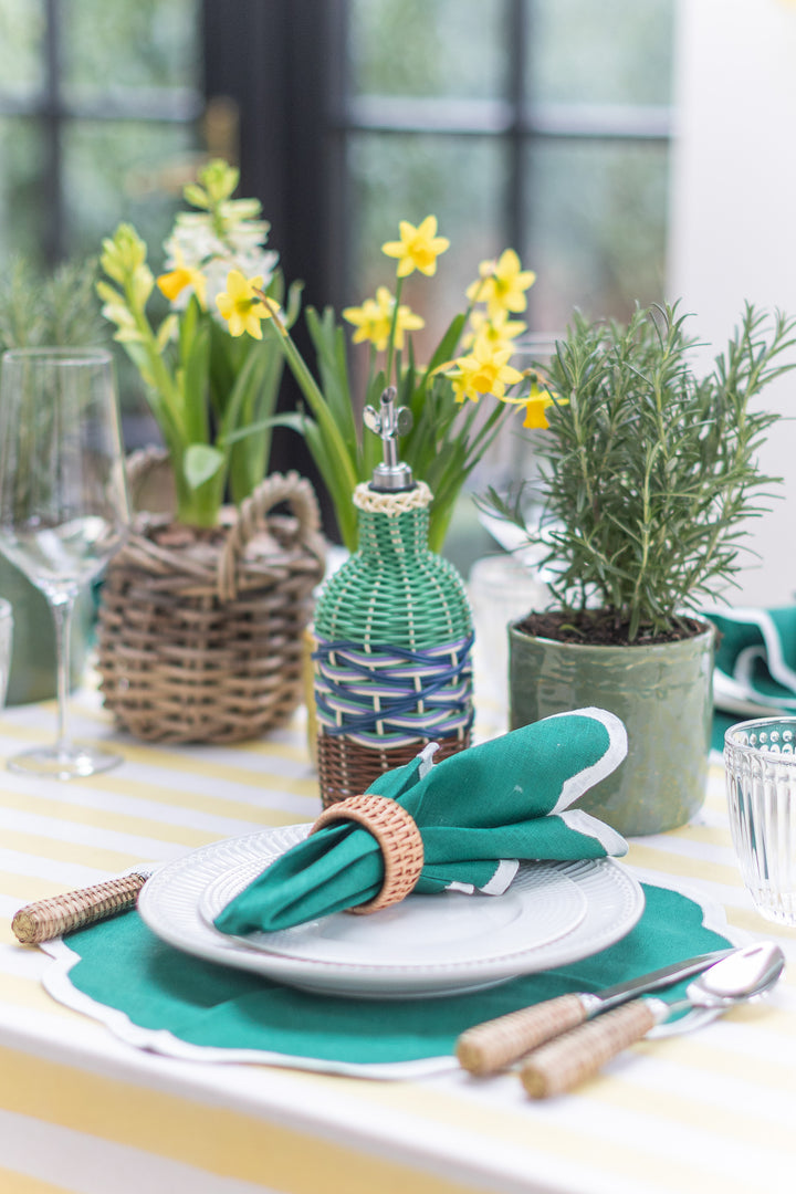 Green Linen Modern Scalloped Placemats, Set of 2