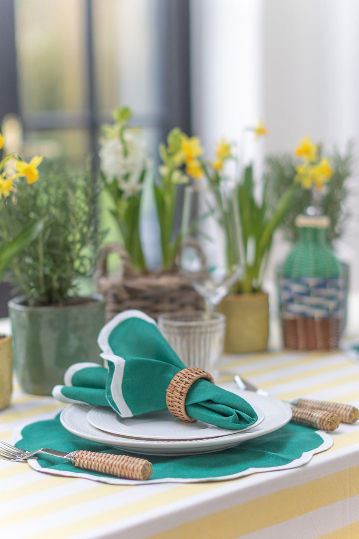 Green Linen Modern Scalloped Placemats, Set of 2