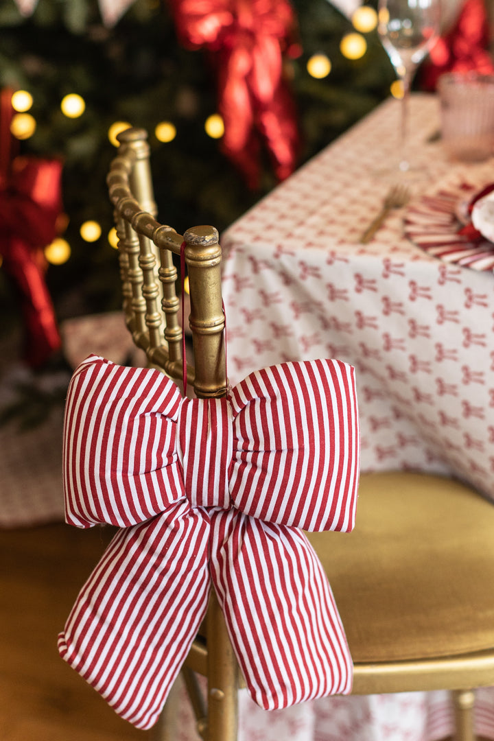 Decorative Striped Red & White Bow – Cotton Blend