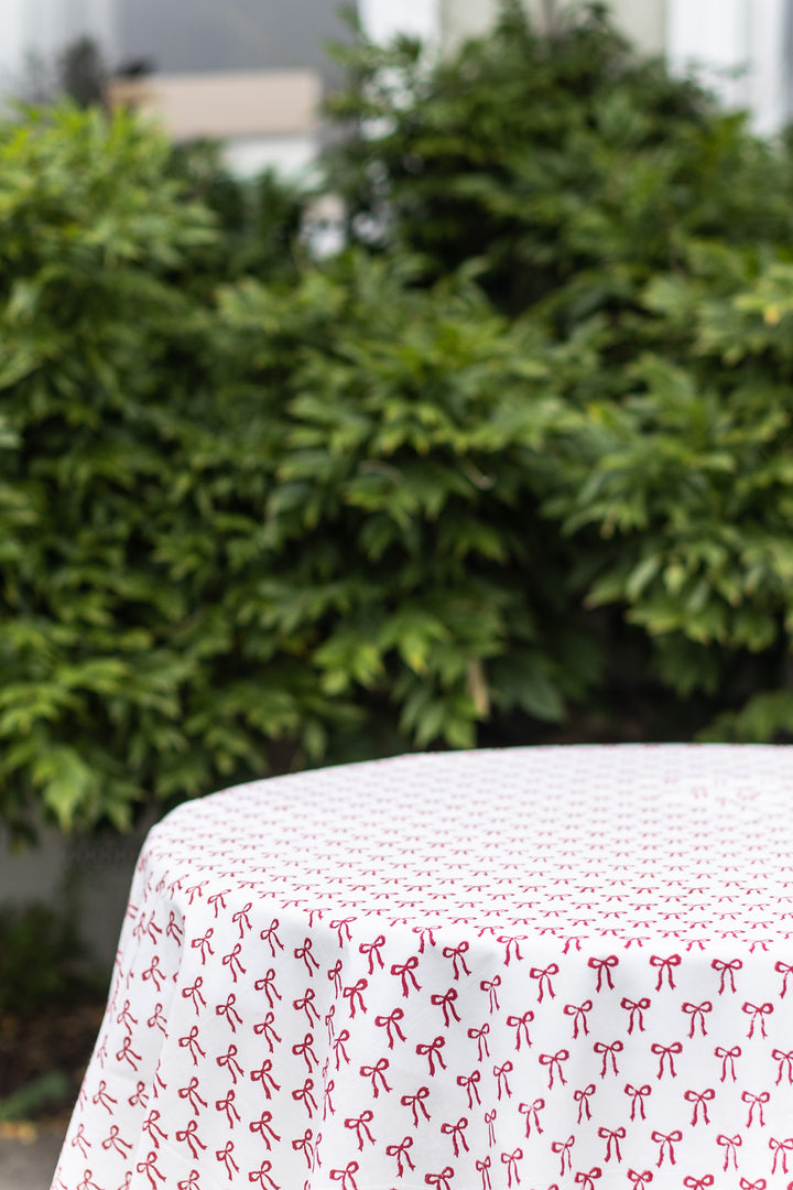Christmas Red Bow Round Tablecloth