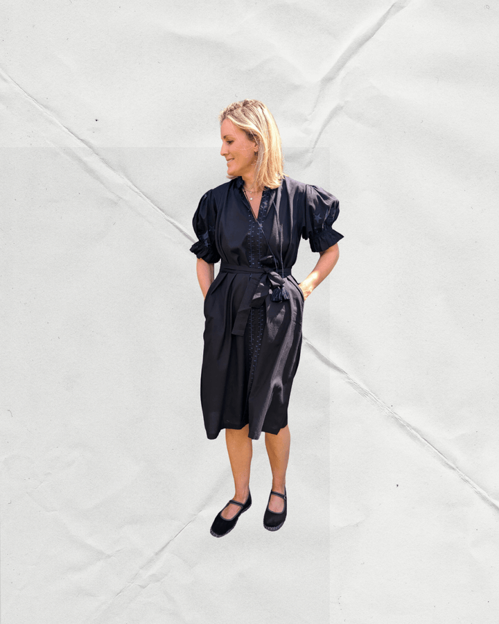 Astrid Black Embroidered Cotton Dress – Handcrafted in Jaipur-Dresses-LNH Edit