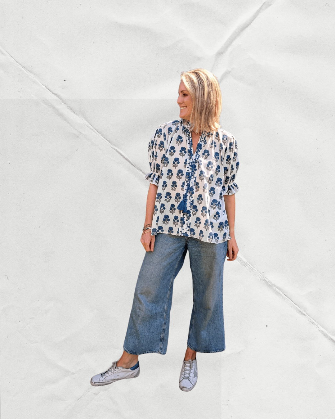 Shirley Blue Cotton Top – Handcrafted in Jaipur-Dresses-LNH Edit