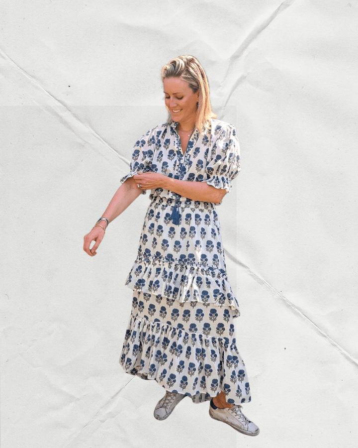 Shirley Blue Cotton Top – Handcrafted in Jaipur-Dresses-LNH Edit