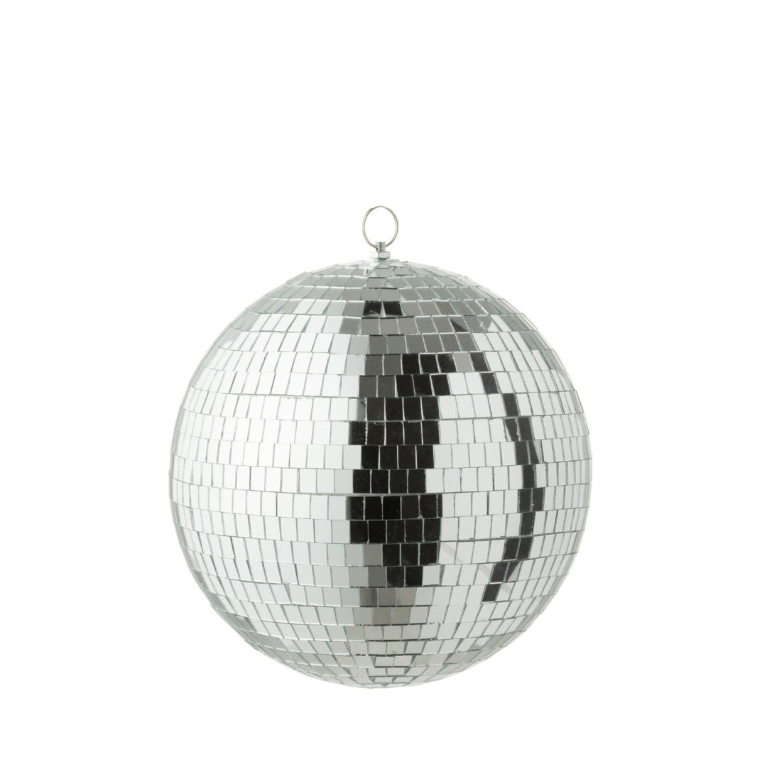 Silver mirror disco ball, small 25cm, with hanging loop.