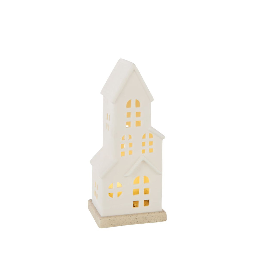 Tall White Ceramic LED House-Seasonal Decorations-LNH Edit