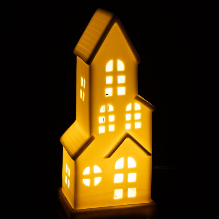 Tall White Ceramic LED House-Seasonal Decorations-LNH Edit