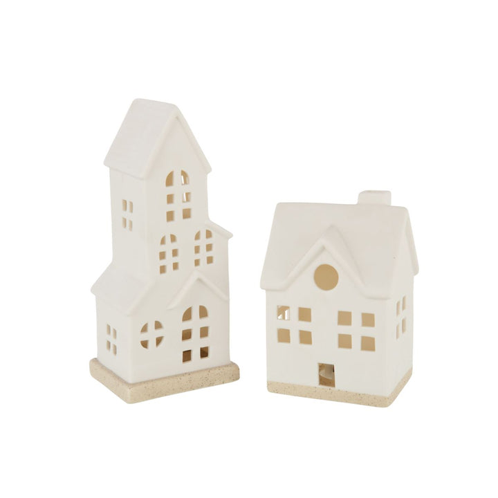 Tall White Ceramic LED House-Seasonal Decorations-LNH Edit
