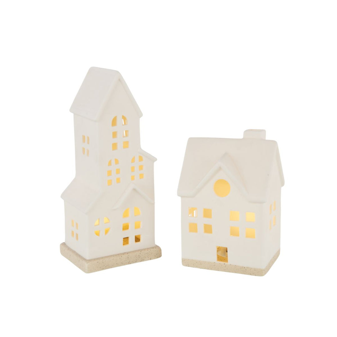 Tall White Ceramic LED House-Seasonal Decorations-LNH Edit