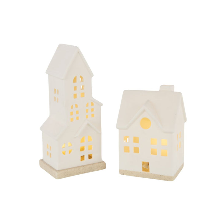 Tall White Ceramic LED House-Seasonal Decorations-LNH Edit