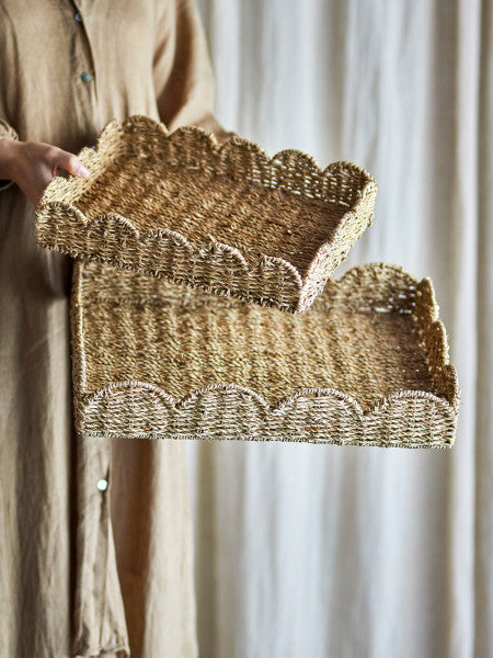 Seagrass Scallop Tray Rectangular, Set of 2