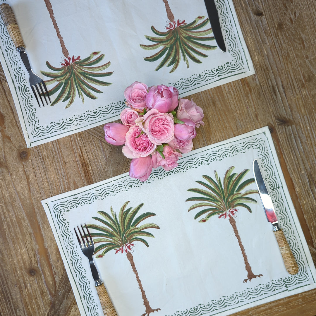 Palm Tree Green Placemats, Set of 2-Placemats-LNH Edit