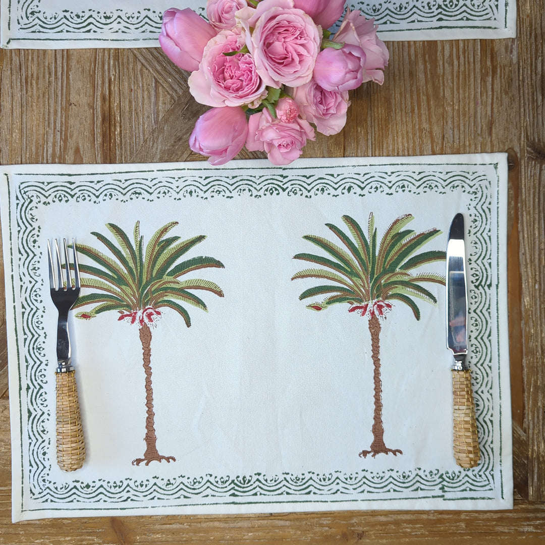 Palm Tree Green Placemats, Set of 2-Placemats-LNH Edit