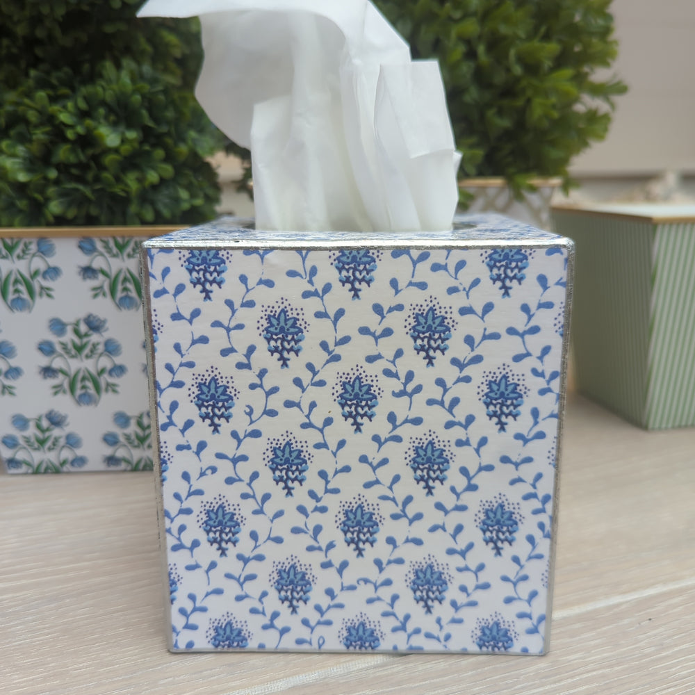 Blue Blockprinted Print Tissue Box Cover-Tissue Boxes-LNH Edit