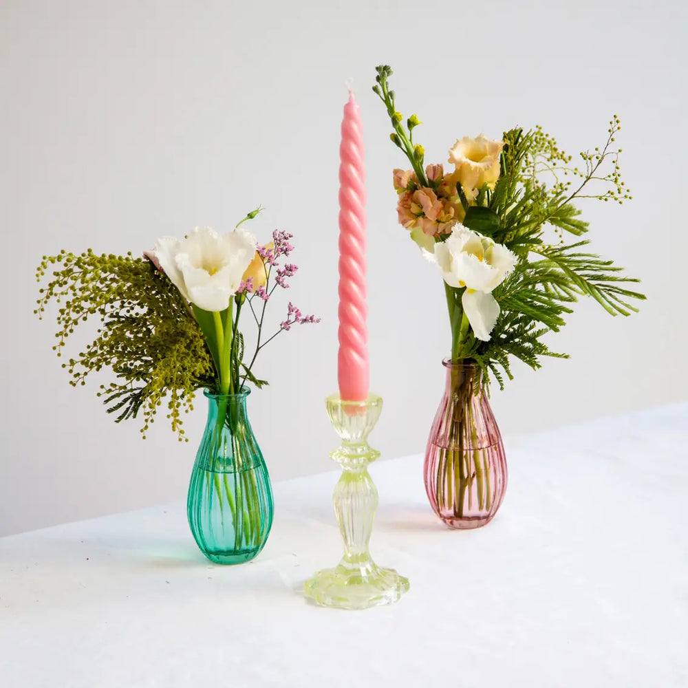 Light Green Glass Candlestick Holder-Candle Holders-LNH Edit