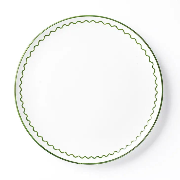 Olive Green Zigzag Dinner Plate, Set of 4-Dinner Plates-LNH Edit