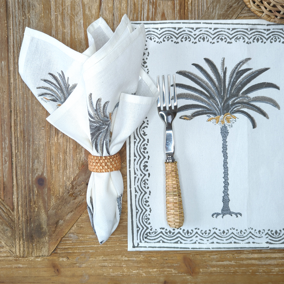 Palm Tree Grey Placemats, Set of 2-Placemats-LNH Edit