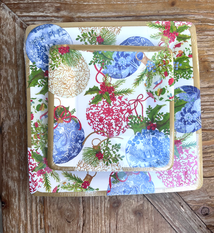 Porcelain Ornaments Square Paper Salad & Dessert Plates - 8 Per Package-Paper Plates-LNH Edit