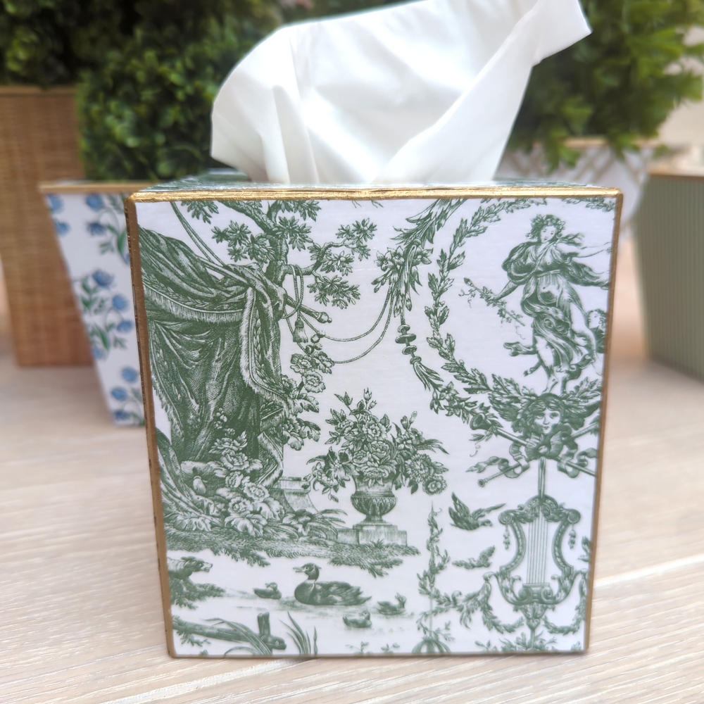 Sage Toile Tissue Box Cover-Tissue Boxes-LNH Edit