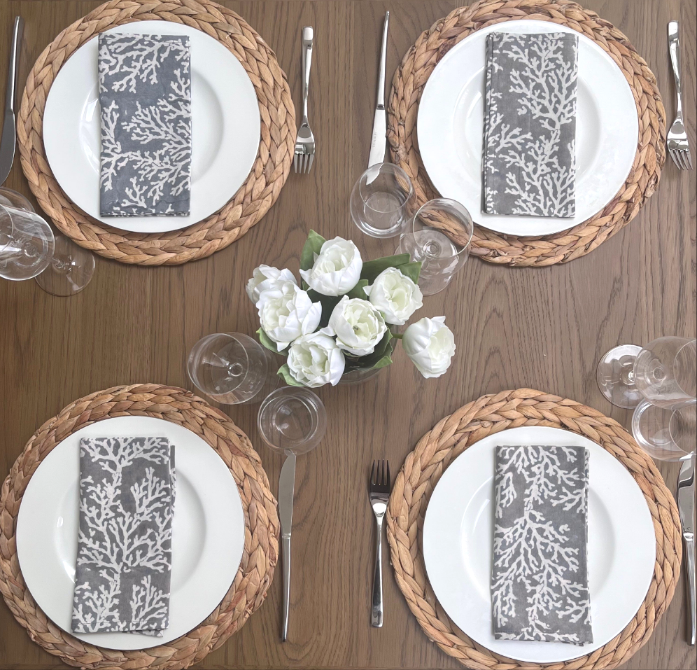 Coral Grey Napkin, Set of 4-Napkins-LNH Edit