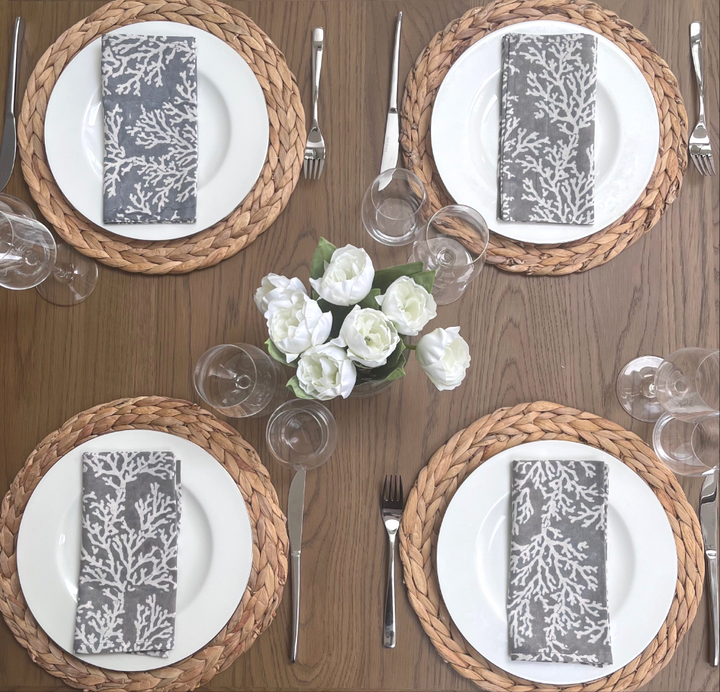 Coral Grey Napkin, Set of 4-Napkins-LNH Edit