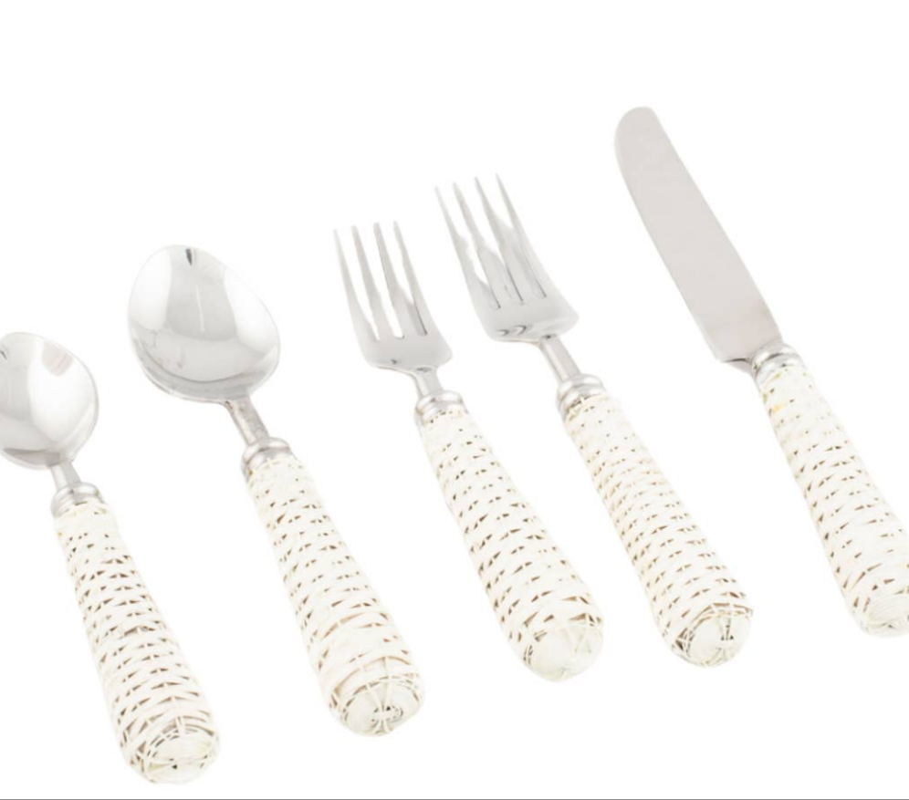 White Wicker Cutlery, 1 Set of 5 pieces-Cutlery Sets-LNH Edit