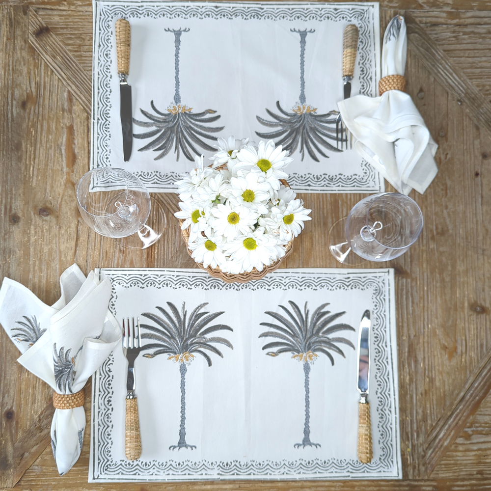 Palm Tree Grey Placemats, Set of 2-Placemats-LNH Edit