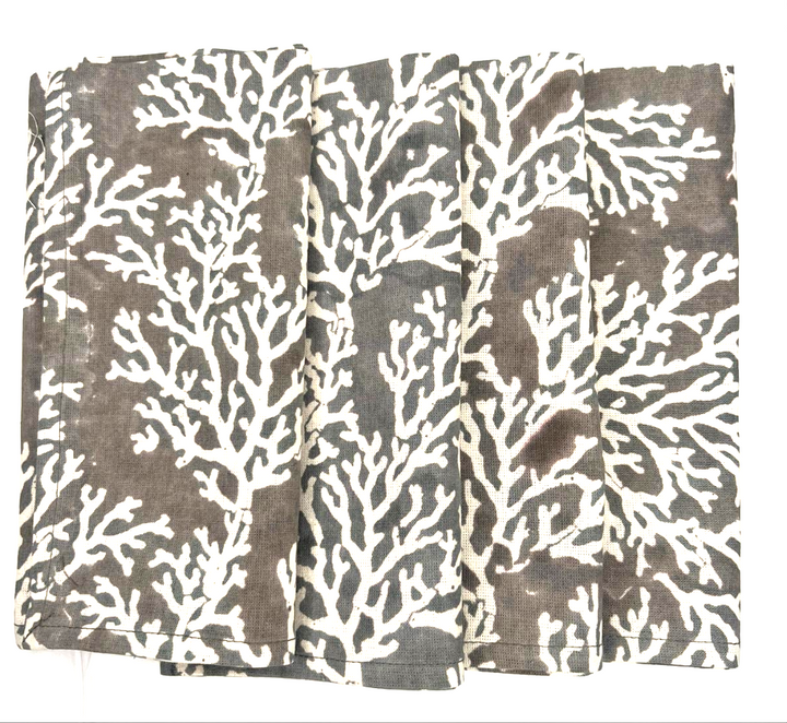 Coral Grey Napkin, Set of 4-Napkins-LNH Edit
