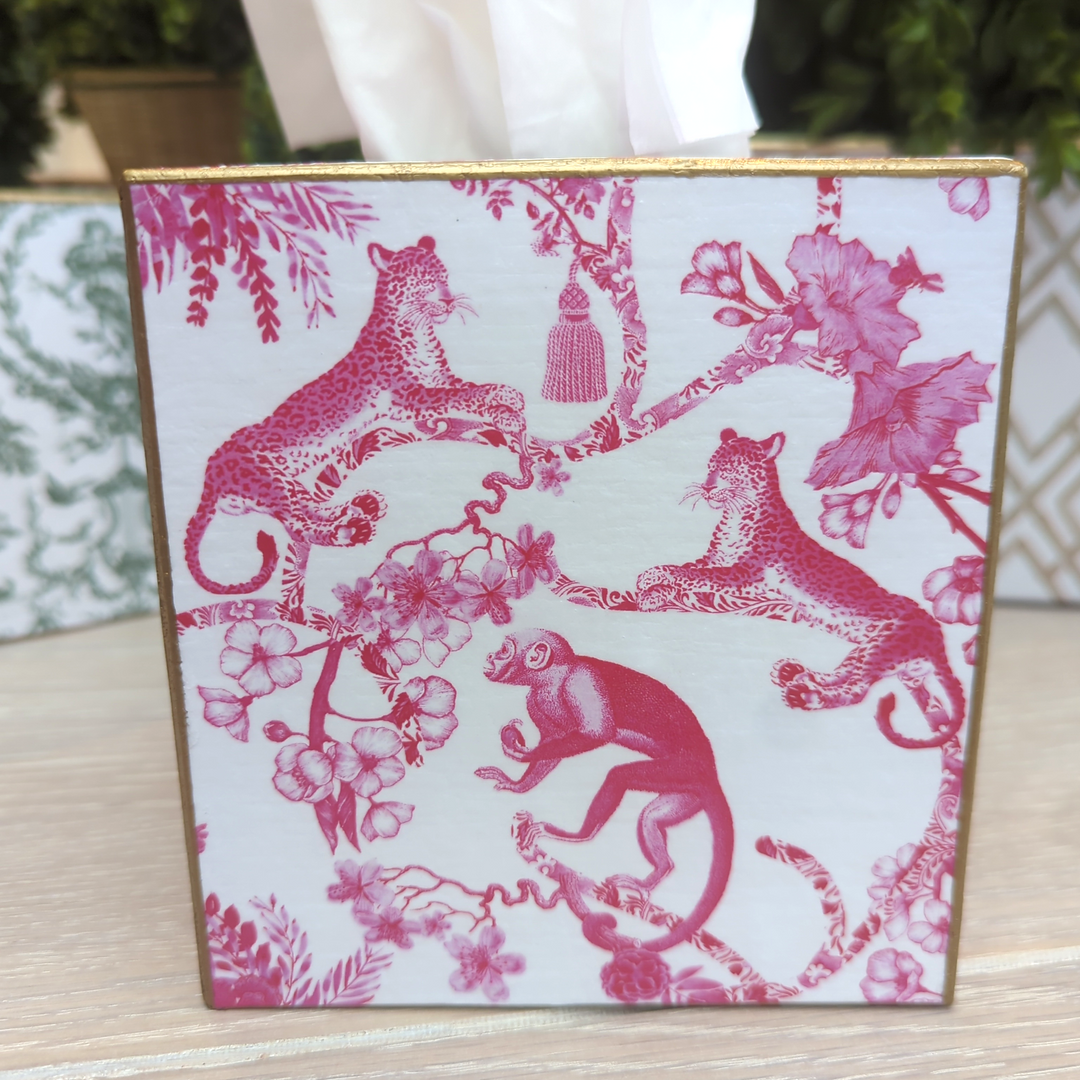 Chic Monkey Toile Pink Tissue Box Cover-Tissue Boxes-LNH Edit