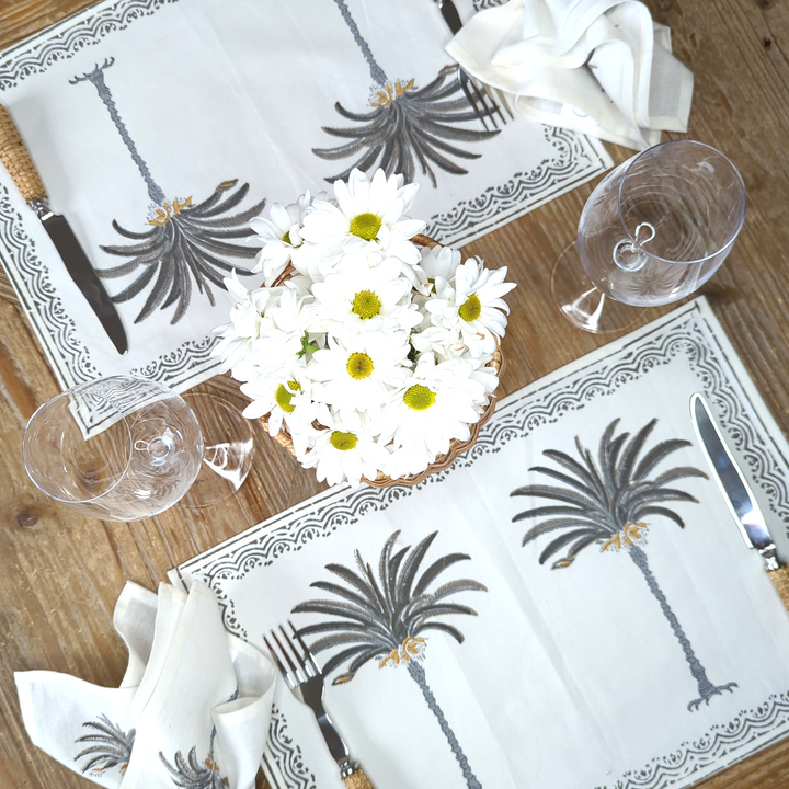 Palm Tree Grey Placemats, Set of 2-Placemats-LNH Edit