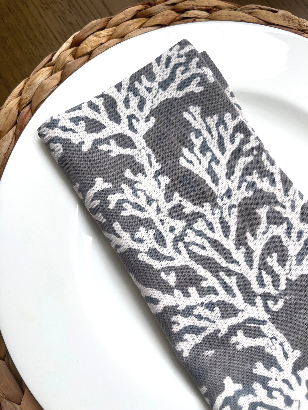 Coral Grey Napkin, Set of 4-Napkins-LNH Edit