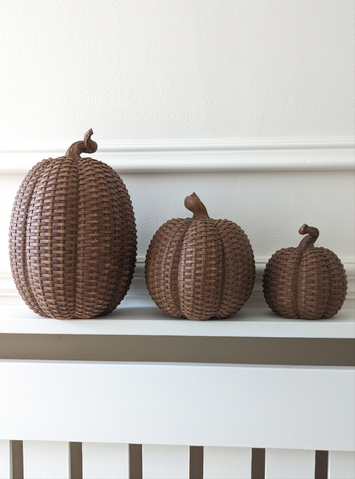 Dark Basketweave Pattern Large Pumpkin-Ornaments-LNH Edit