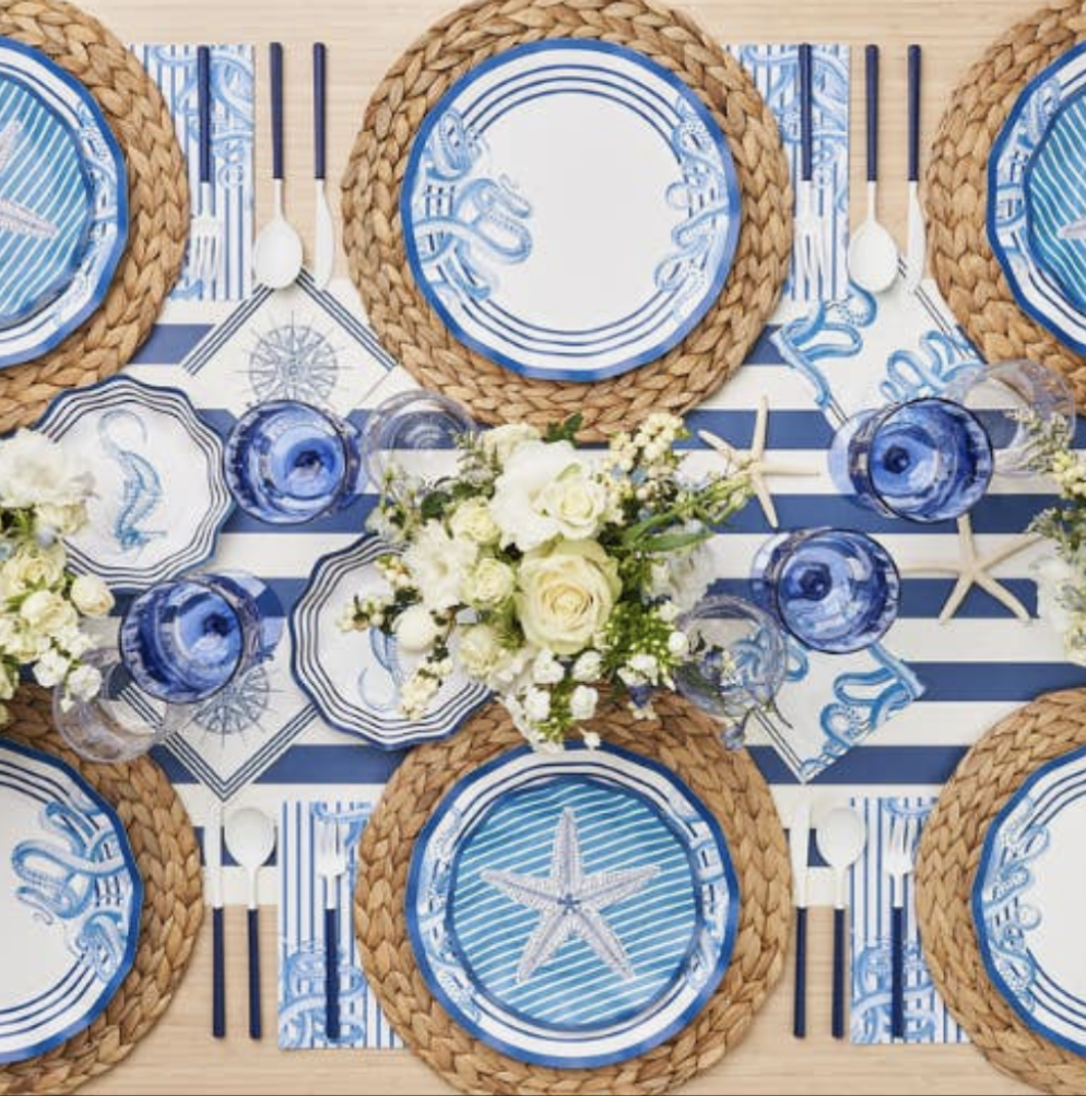 Large Blue Design Paper Plate, set of 8-Paper Plates-LNH Edit