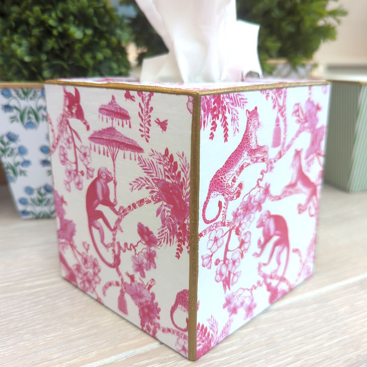 Chic Monkey Toile Pink Tissue Box Cover-Tissue Boxes-LNH Edit