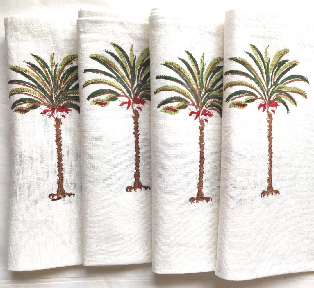 Palm Tree Green Napkin, Set of 4-Napkins-LNH Edit