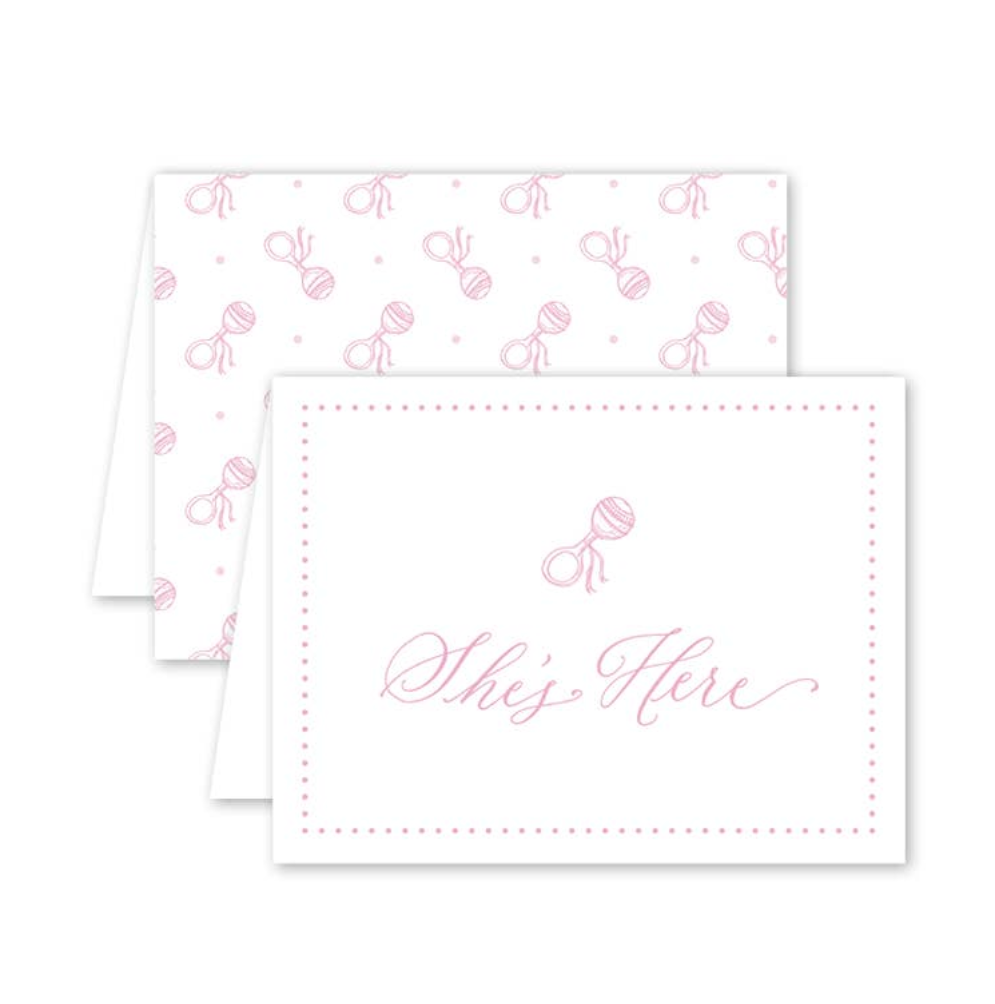 Baby Rattle Pink Card-Greeting Cards-LNH Edit
