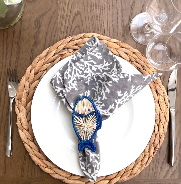 Coral Grey Napkin, Set of 4-Napkins-LNH Edit