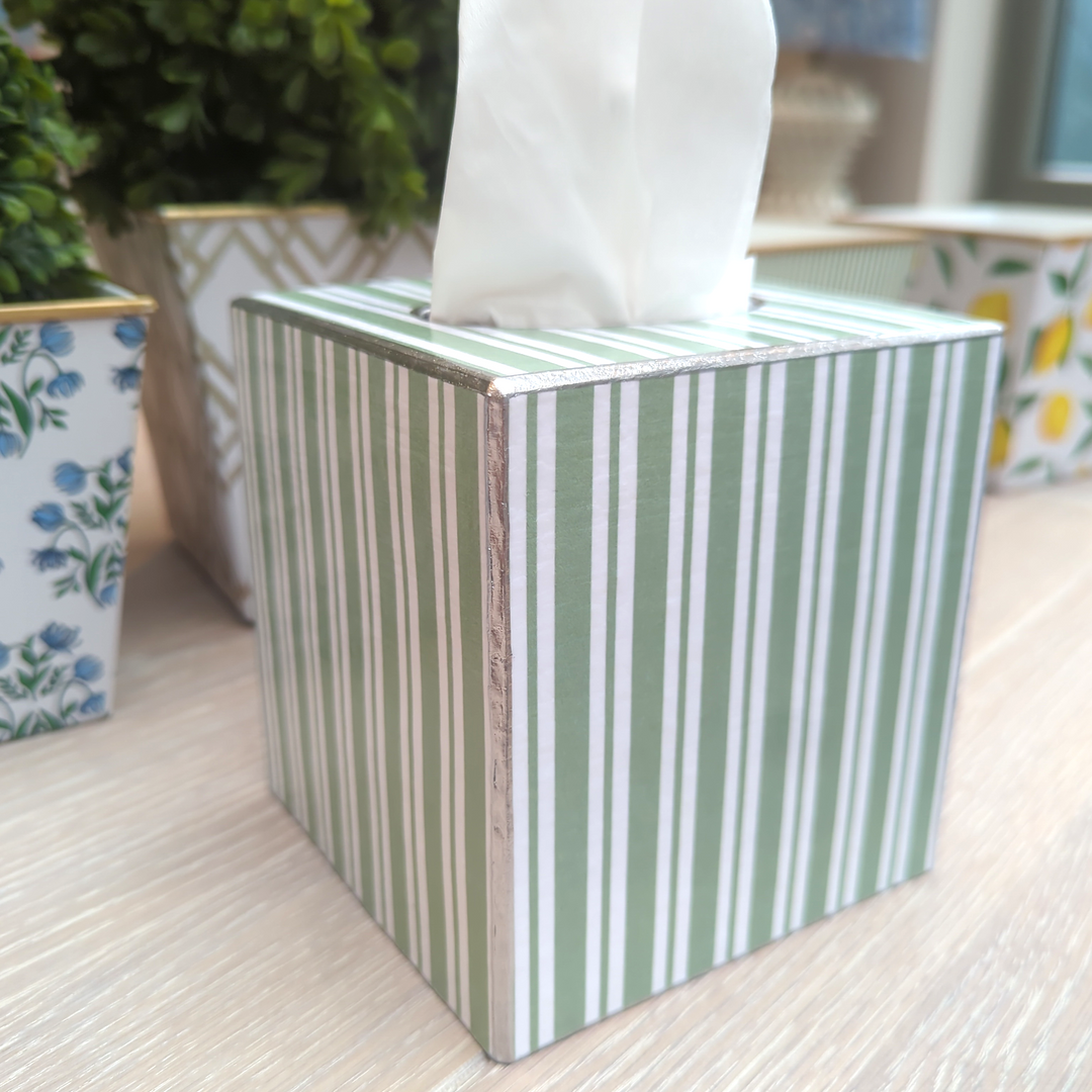 Sage Stripe Tissue Box Cover-Tissue Boxes-LNH Edit
