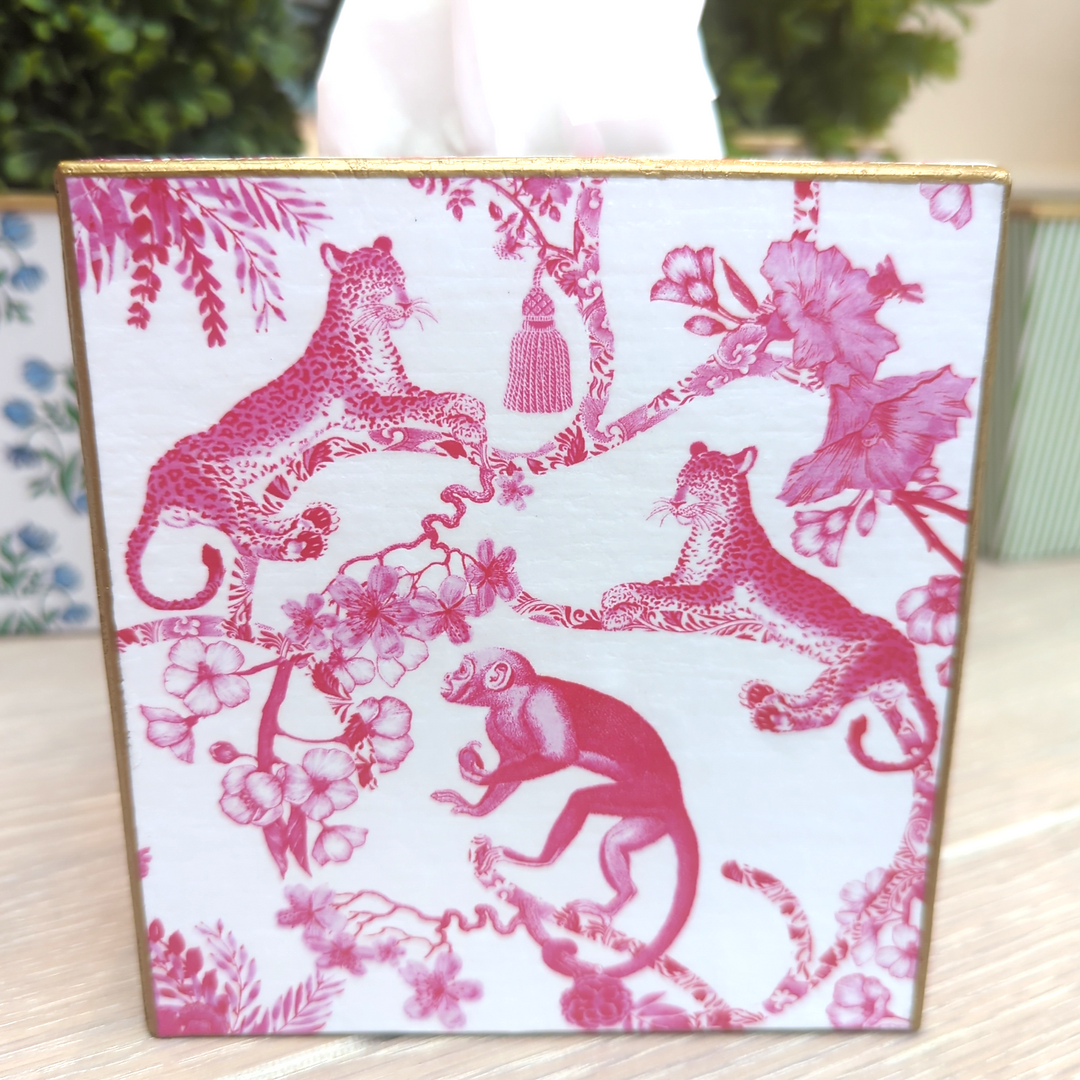 Chic Monkey Toile Pink Tissue Box Cover-Tissue Boxes-LNH Edit