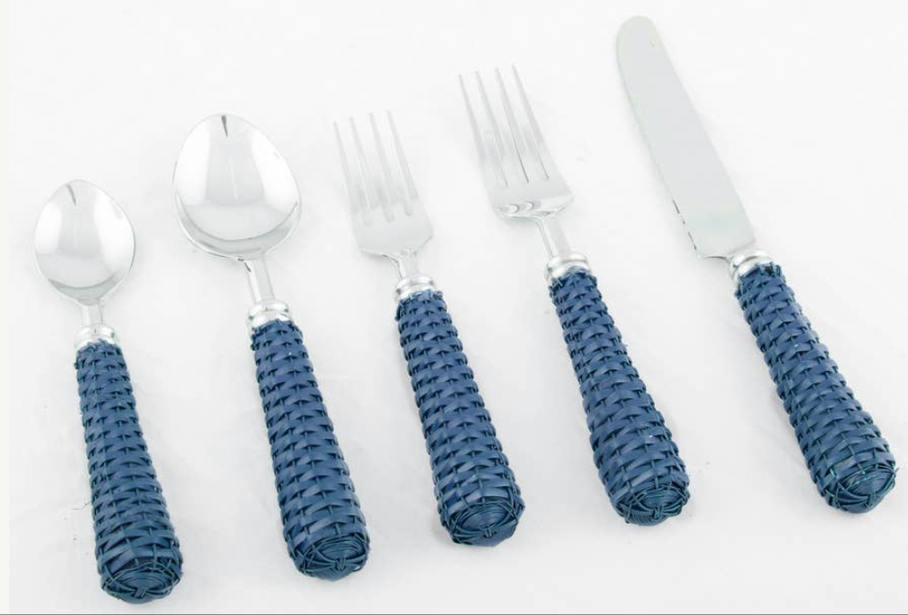 Navy Wicker Cutlery, Set of 5-Cutlery Sets-LNH Edit