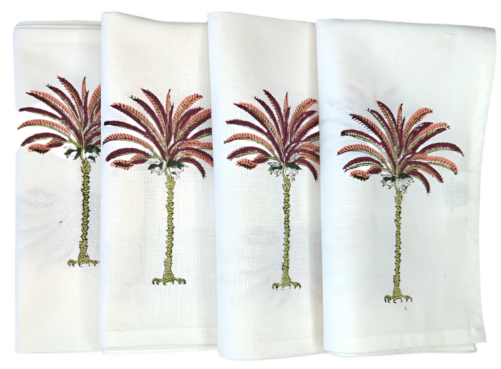 Palm Tree Pink Napkin, Set of 4-Napkins-LNH Edit