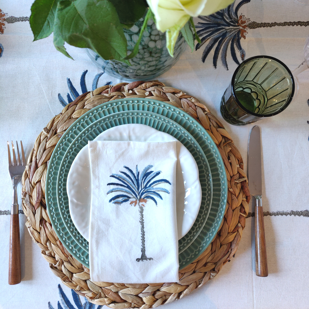 Palm Tree Blue Napkin, Set of 4-Napkins-LNH Edit