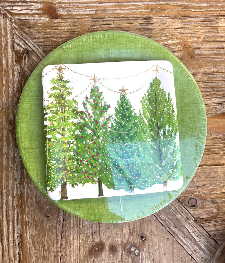 Linen Border Paper Dinner Plates in Moss Green - 8 Per Package-Paper Plates-LNH Edit