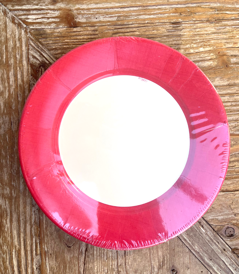 Linen Border Paper Dinner Plates in Red - 8 Per Package-Paper Plates-LNH Edit