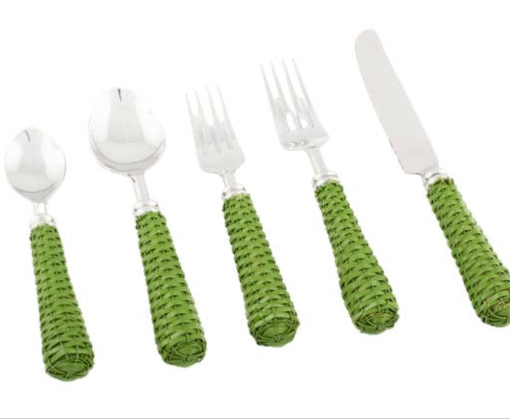 Green Wicker Cutlery, 1 Set of 5 pieces-Cutlery Sets-LNH Edit