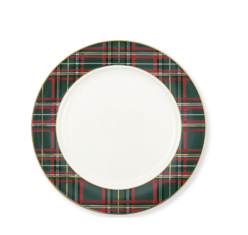 Green Tartan Check Dessert Plate, Set of 6-Side Plates-LNH Edit
