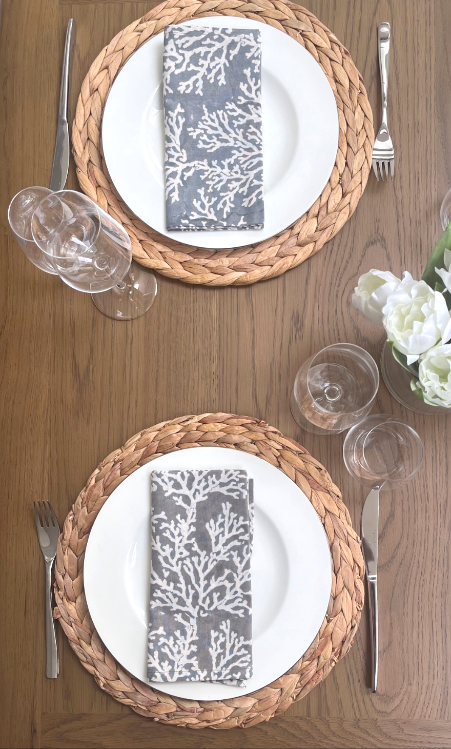 Coral Grey Napkin, Set of 4-Napkins-LNH Edit