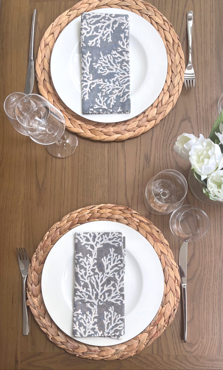 Coral Grey Napkin, Set of 4-Napkins-LNH Edit