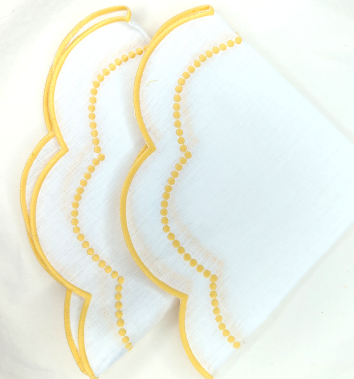 Rebecca White/ Yellow Linen Placemats, Set of 2-Placemats-LNH Edit